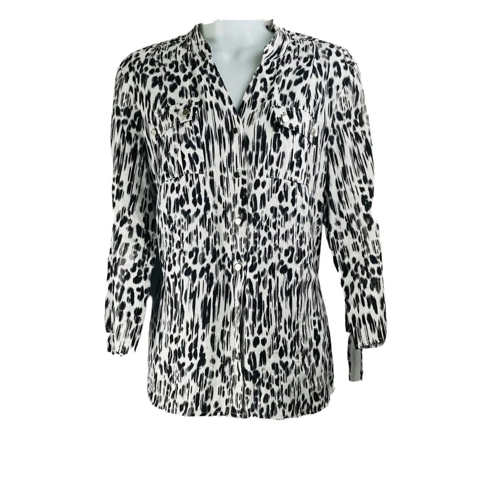 JM Collection Women's Size 12 100% Linen Floral Button Down Blouse
